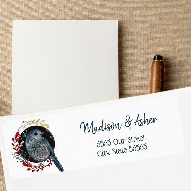 Étiquette Scandinave Folk Art mignon Aquarelle d'oiseau hive (Créateur téléchargé)