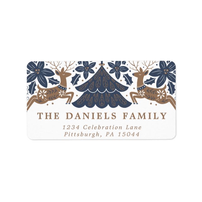 Étiquette Scandinavie Reindeer Poinsettia Trees (Devant)