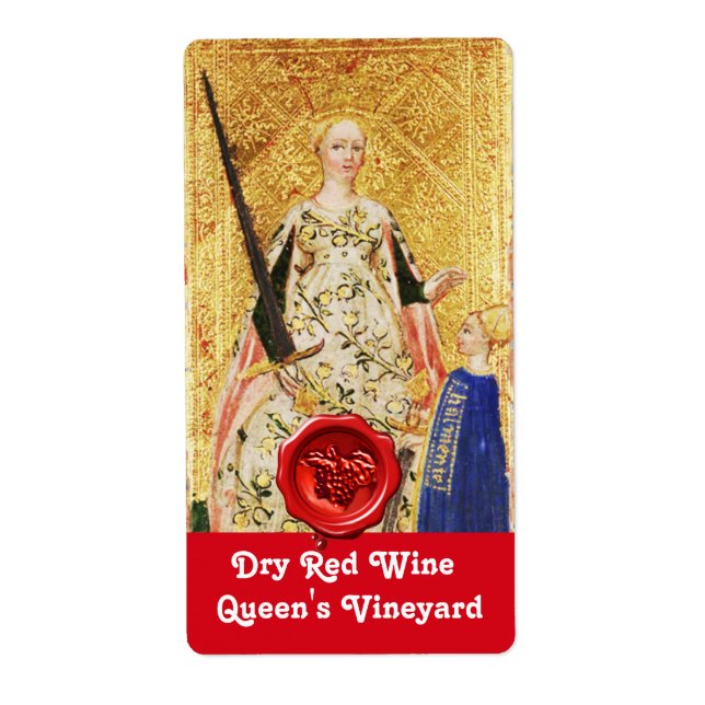 ÉTIQUETTE SCEAU DE CIRE DE VIN ROUGE DE LA REINE / TAROTS AN (Devant)