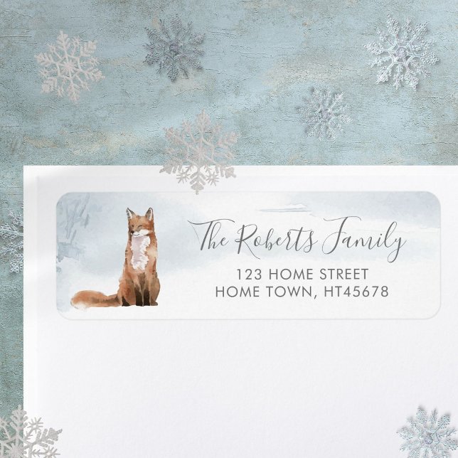 Étiquette Scène de forêt hivernale de Noël Renard (Christmas Winter Woodland Scene Fox Label)