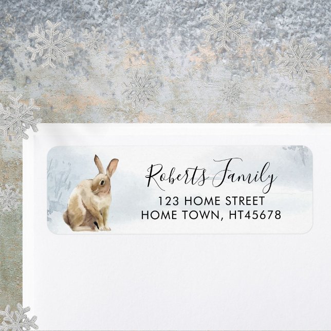 Étiquette Scène de forêt hivernale lapin lièvre (Winter Woodland Scene Rabbit Hare Label)