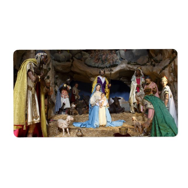 Étiquette Scène de la Nativité de Noël antique (Devant)