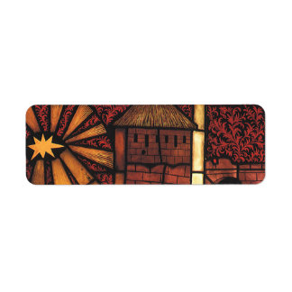 Étiquette Scène de la Nativité de Noël Vintage en Verre