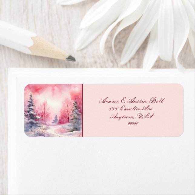 Étiquette Scène de neige rose Hiver Arbres Sky Trail (En situation)
