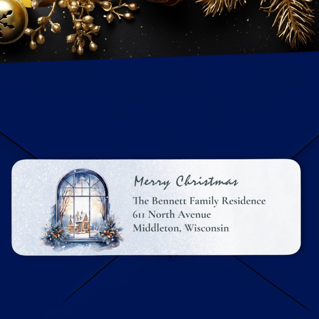 Étiquette Scène de Noël hivernale enneigée Arche de Noël Ret (Créateur téléchargé)