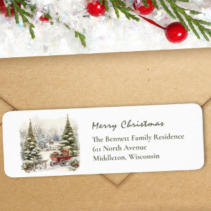 Étiquette Scène d'hiver Pine des neiges Verdure Noël Retour