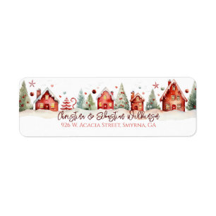 Étiquette Scène Maison de Noël moderne Adresse de retour
