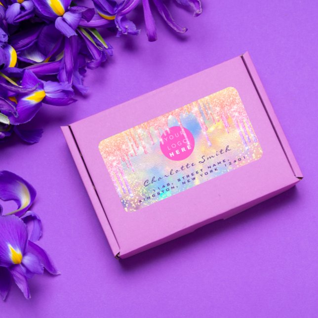 Étiquette scolaire Logo de licorne holographique d (Créateur téléchargé)