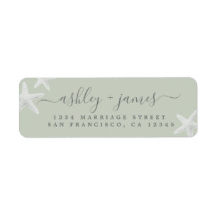 Étiquette Script Beach Starfish Green Mariage Adresse de ret