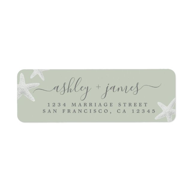 Étiquette Script Beach Starfish Green Mariage Adresse de ret (Devant)