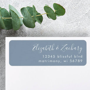 Étiquette Script blanc moderne Dusty Blue Adresse de retour