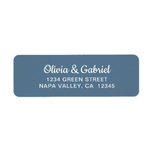 Étiquette Script blanc moderne. Mariage bleu Adresse de reto