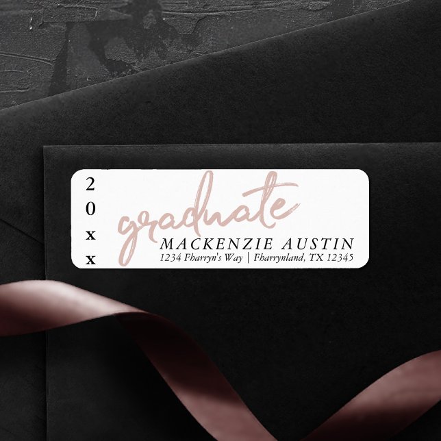 Étiquette Script Blush Graduate | Adresse de pinceau rose cl (Créateur téléchargé)