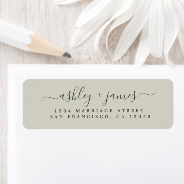 Étiquette Script chic Silver Green Mariage Adresse de retour (En situation)