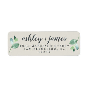 Étiquette Script chic Vert Foliage Mariage Retour Adresse L