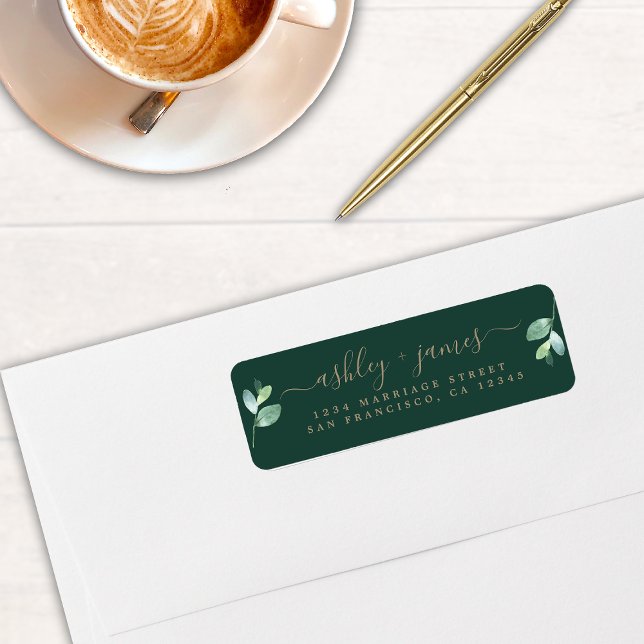 Étiquette Script chic Vert Foliage Mariage Retour Adresse L (Créateur téléchargé)