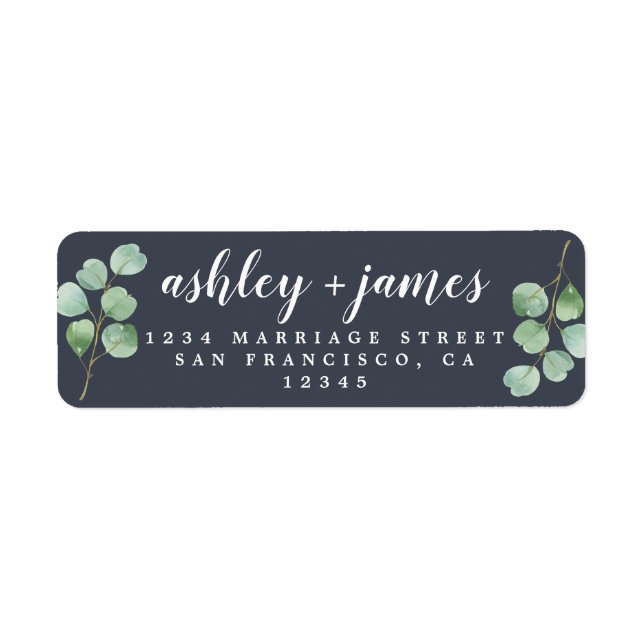 Étiquette Script chic Vert Foliage Mariage Retour Adresse L (Devant)