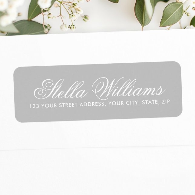 Étiquette Script de calligraphie romantique gris et blanc (Romantic gray and white calligraphy script label)