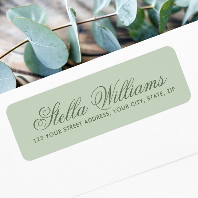 Étiquette Script de calligraphie verte à la sauge lumière ro (Romantic light sage green calligraphy script label)