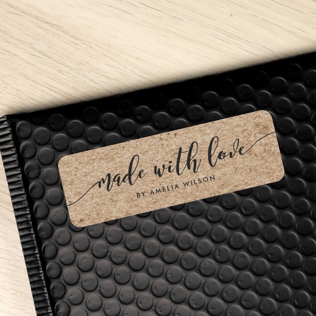 Étiquette Script De Relax Rustique Faux Kraft Fait Avec Amou (Créateur téléchargé)