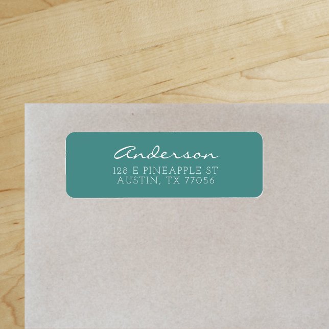 Étiquette Script Familial Personnalisé | Sarcelle | Adresse  ("Everyday is abundantly beautiful." 
Sincerely Best Wishes from Lucky Design World)