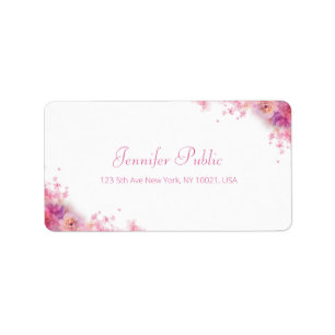 Étiquette Script manuel moderne Elégant Aquarelle Rose Fleur