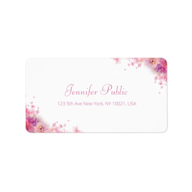 Étiquette Script manuel moderne Elégant Aquarelle Rose Fleur (Devant)
