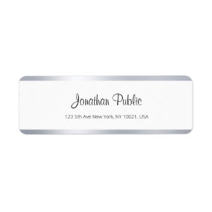 Étiquette Script manuscrit moderne Silver White Chic Simple