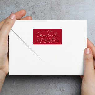 Étiquette Script manuscrit Red Graduation Adresse de retour