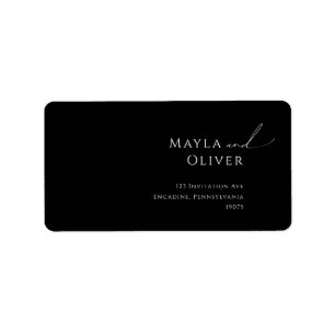 Étiquette Script minimal Noir Mariage RSVP Adresse de retour