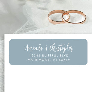 Étiquette Script moderne Dusty Blue Mariage Adresse de retou