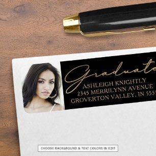 Étiquette Script moderne Graduate photo Black Gold