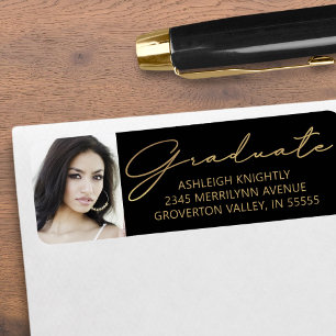 Étiquette Script moderne Graduate photo Black Gold