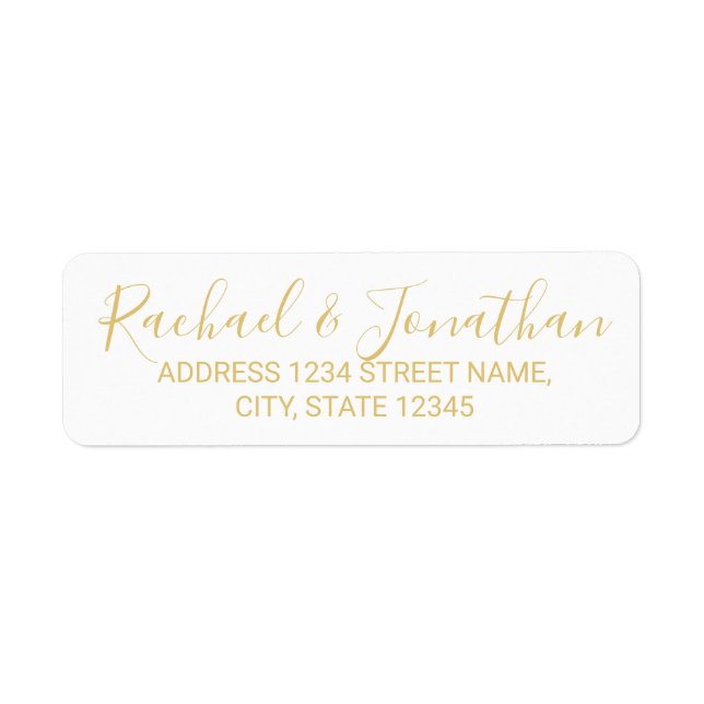 Étiquette Script moderne Mariage blanc et or (Devant)