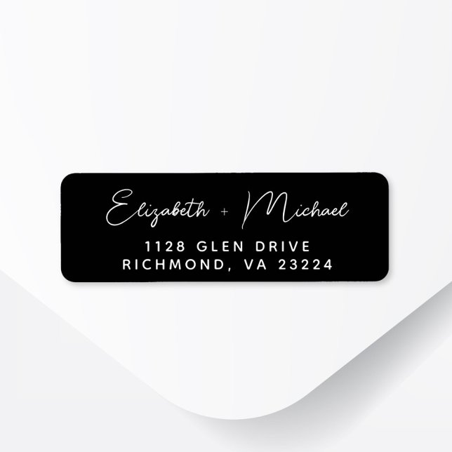Étiquette Script moderne Mariage noir Adresse de retour (Créateur téléchargé)