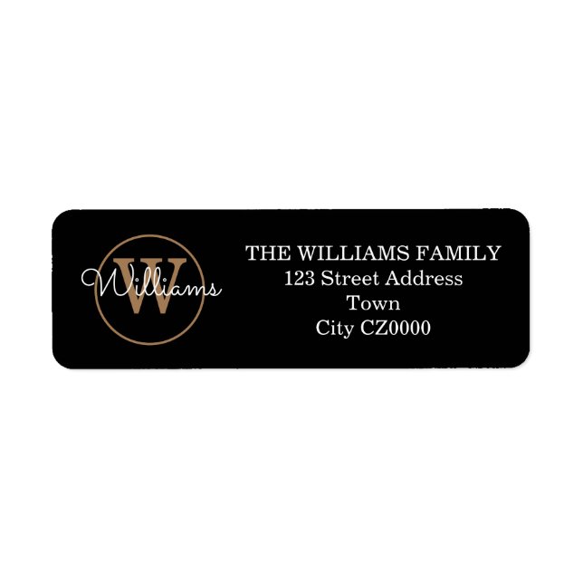 Étiquette Script moderne Monogramme Black White Gold Adresse (Devant)