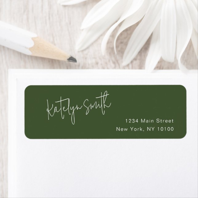 Étiquette Script Name Forest Green Return Address Label (En situation)