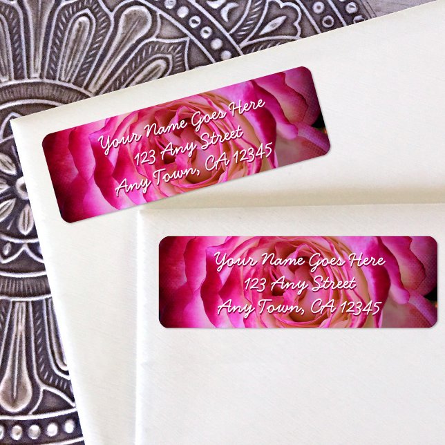 Étiquette Script photo rose rose chaud adresse personnalisée (Créateur téléchargé)