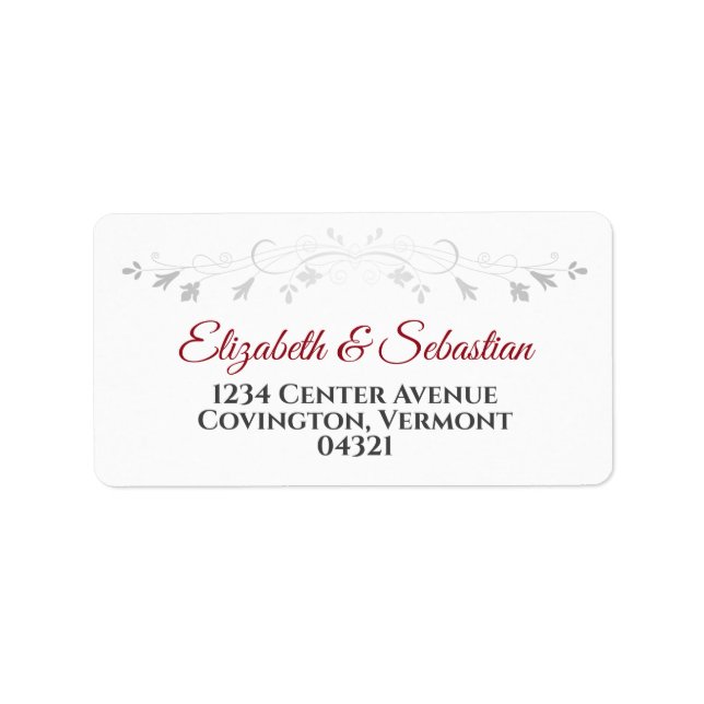 Étiquette Script rouge avec Filigree argentée sur l'adresse  (Devant)