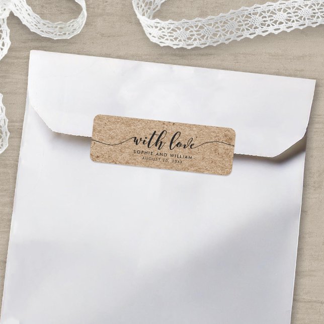 Étiquette Script Rustique Faux Kraft Avec Amour Mariage Fave (Créateur téléchargé)