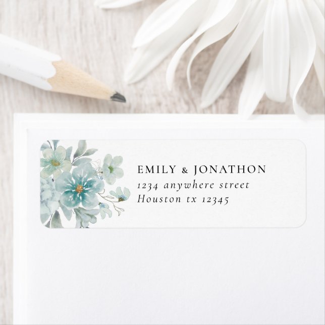 Étiquette Sea Mist Turquoise Blue Florals Adresse de retour (En situation)