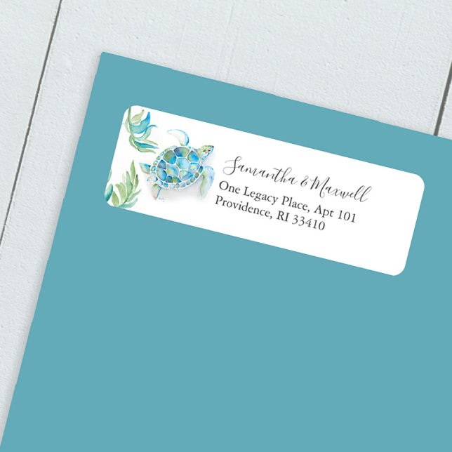 Étiquette Sea Turtle Beach Adresse de retour (Florida beach return address label watercolor sea turtle by Victoria Grigaliunas of Do Tell A Belle)
