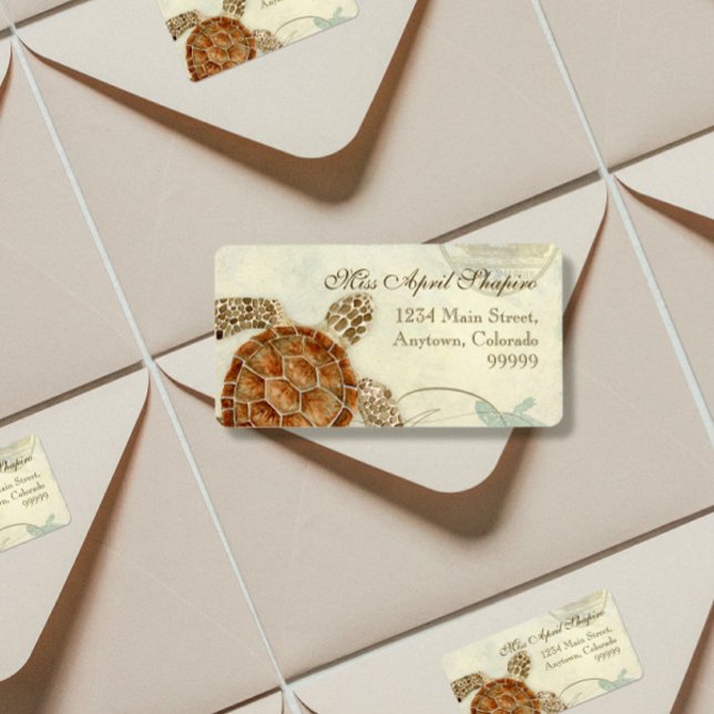 Étiquette Sea Turtle Modern Coastal Ocean Beach Swirls (Créateur téléchargé)