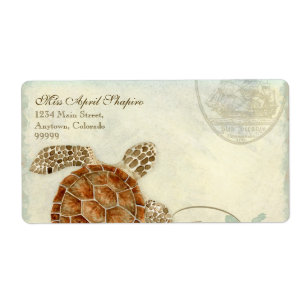 Étiquette Sea Turtle Modern Coastal Ocean Beach Swirls