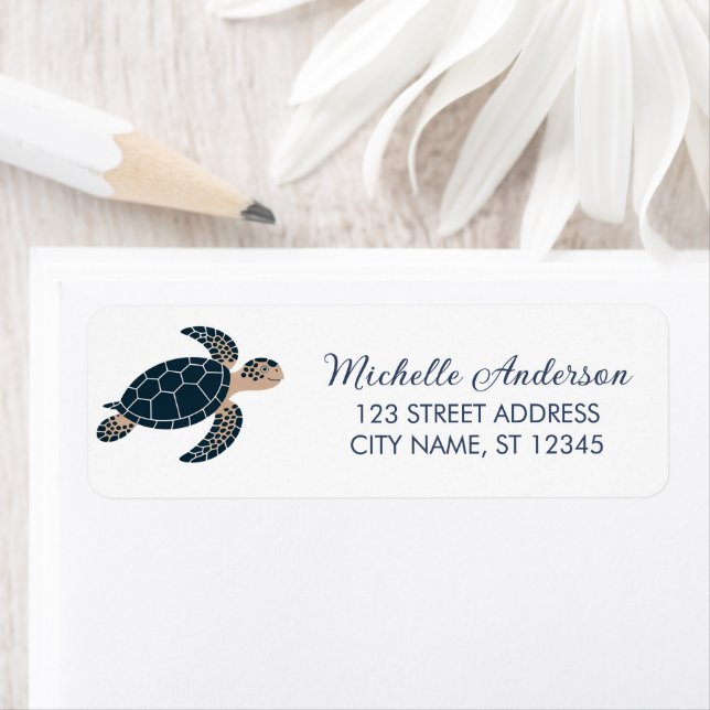 Étiquette Sea Turtle Ocean  Nautical Return Address Label    (En situation)