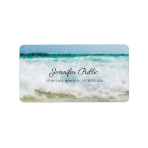 Étiquette Sea Waves Elegant Oil Art Modern Script Adresse