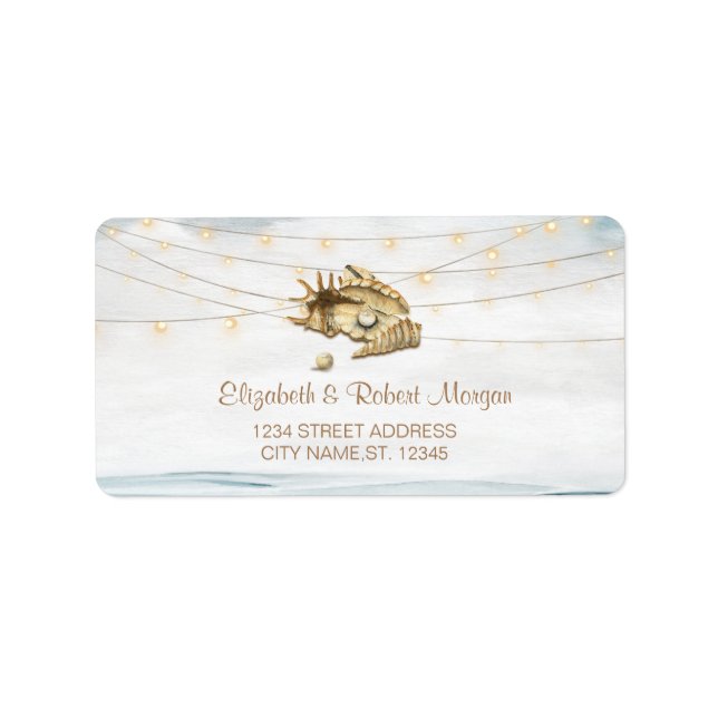 Étiquette Seashells,Sea,String Lights Script Wedding (Devant)