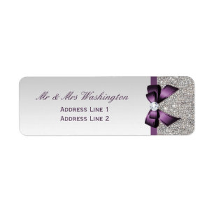 Étiquette Séquences d'argent Faux Bow pourpre et diamant
