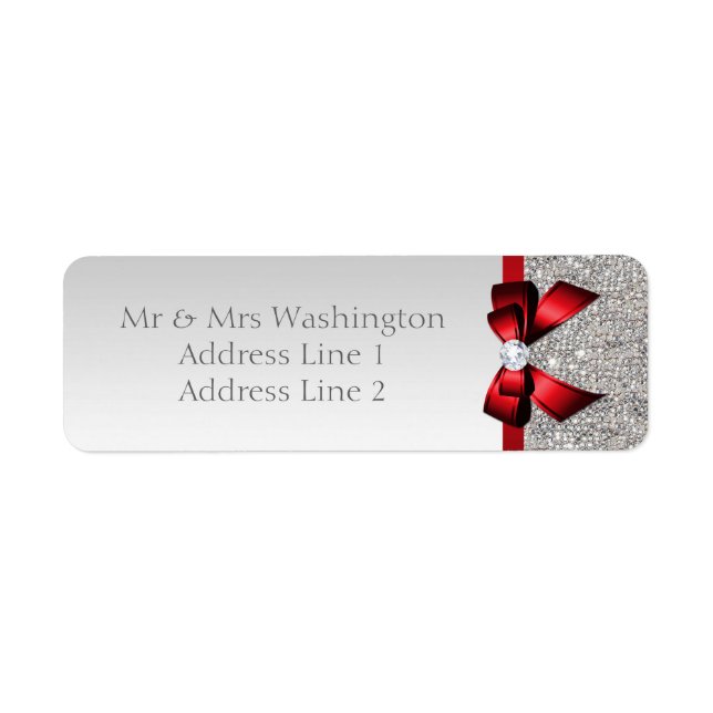 Étiquette Séquences d'argent Faux Bow rouge et diamant (Devant)