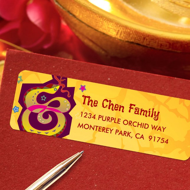 Étiquette Serpent Jaune 2025 Chinois Lunaire Nouvel An Cool  (Créateur téléchargé)